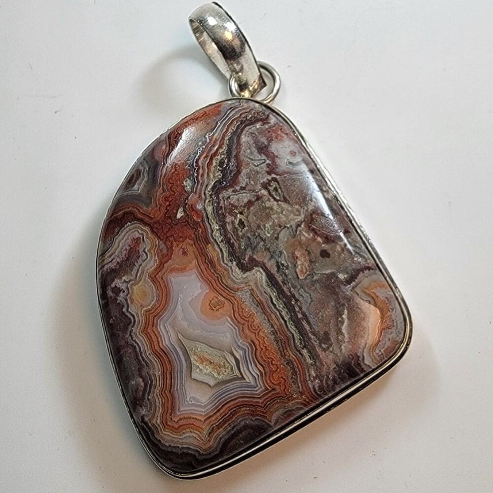 Crazy Lace Agate Necklace with Sterling Silver Handmade Artisan Jewelry Design